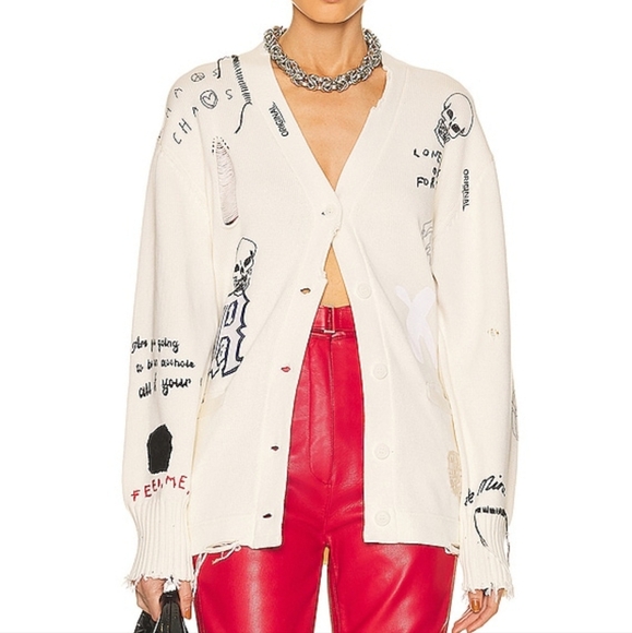 R13 Distressed Graffiti Cardigan Sweater - Picture 14 of 16